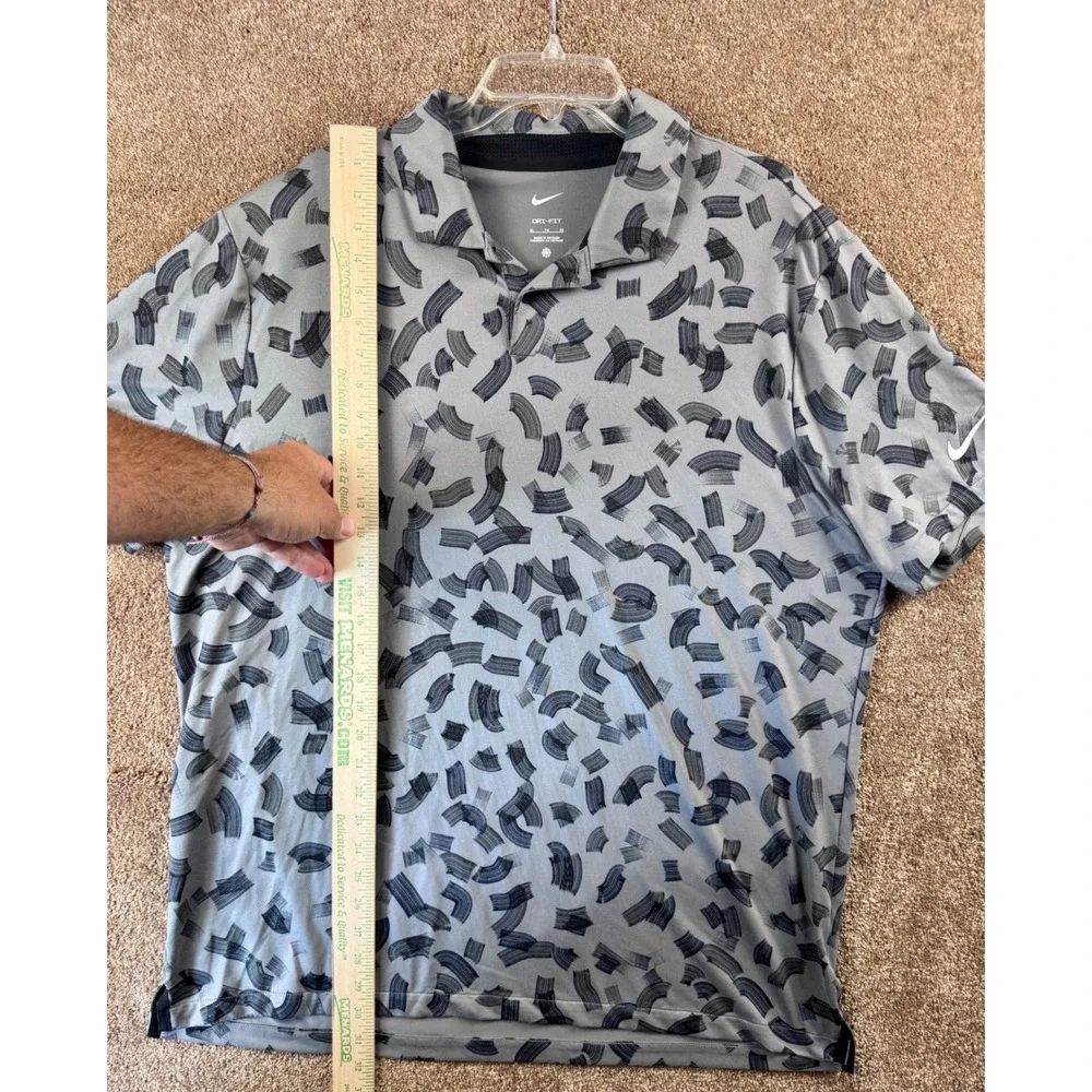 Nike Dri-FIT Men XL Grey Black Abstract Brushstroke Golf Polo Shirt Short Sleeve